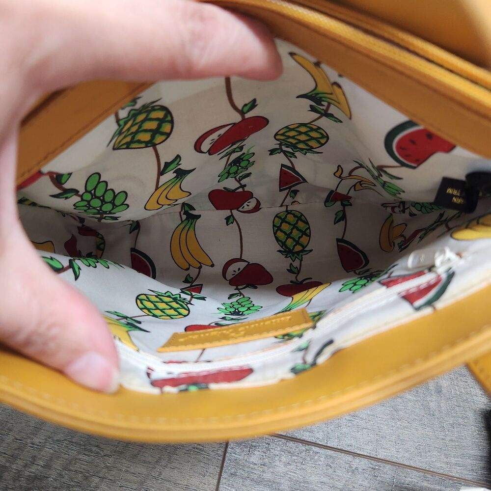 Vintage Etienne Aigner Woven Straw Summer Tote Bag Fruit Print Liner Brown - Picture 4 of 16